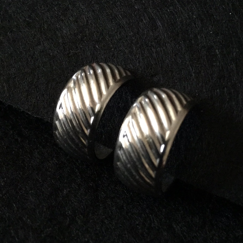 Vintage Silver Textured Hoop Clip-On Earrings